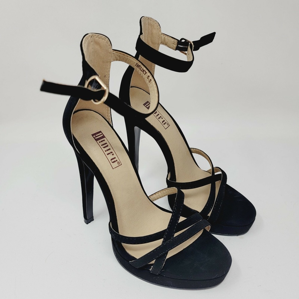 IDIFU Women's Pumps Sz 5.5 M IN5 Lucy Strappy Black Platform Heels Shoes